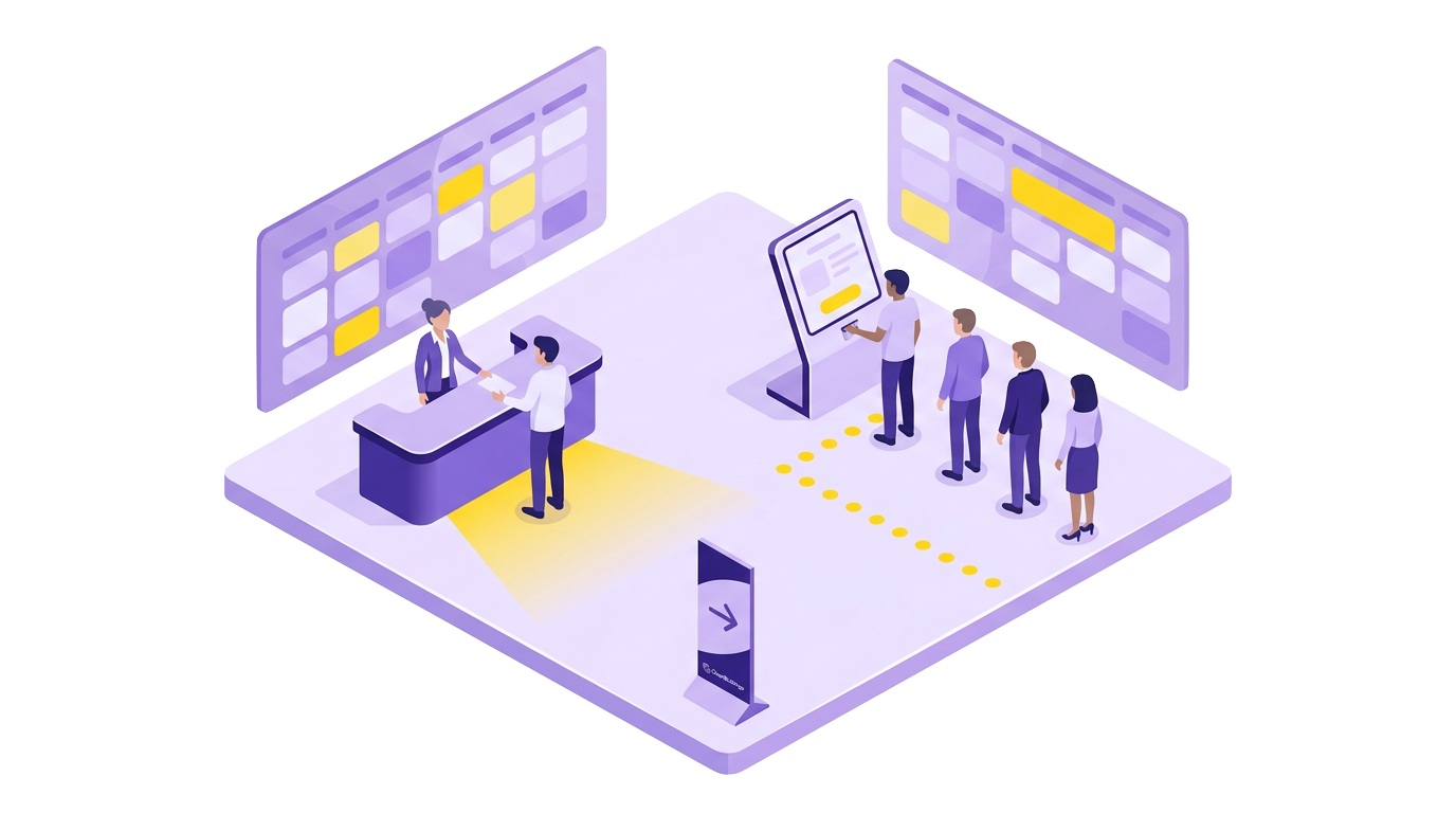 Illustration of conference registration and attendance