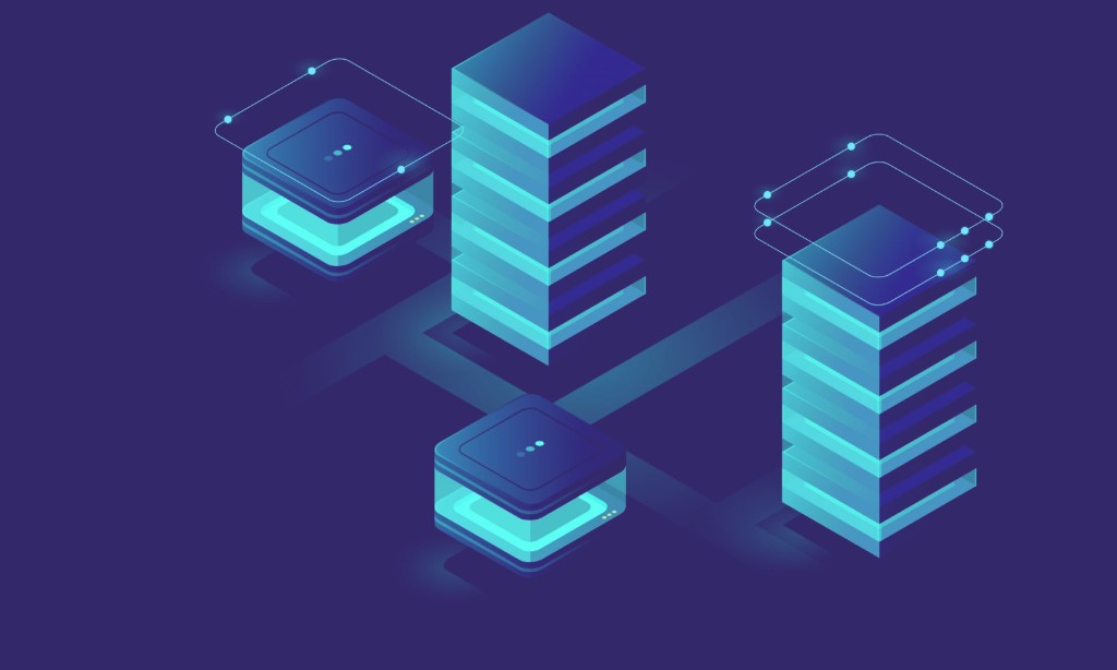 Isometric illustration of connected platforms and shared event infrastructure