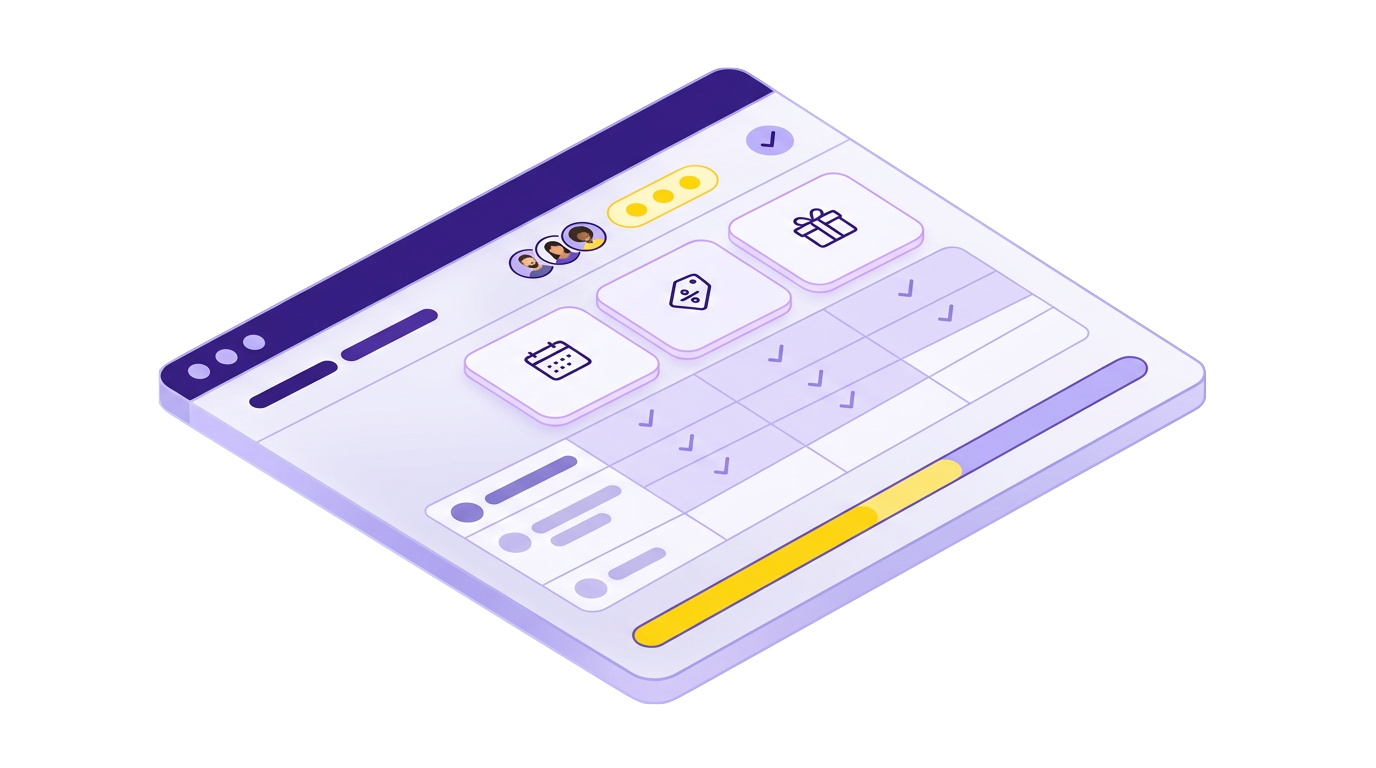 Illustration of memberships controlling access to bookings, offers, and benefits with eligibility and usage limits
